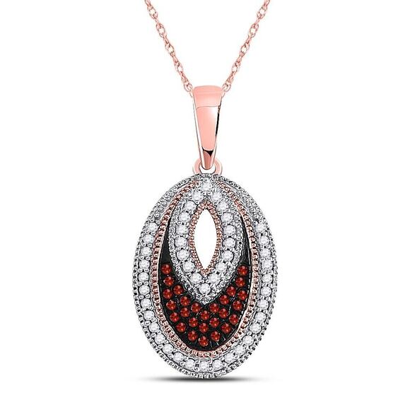 0.20 Cttw Diamond Red Pendant Oval Shape Charm 10k Rose Gold